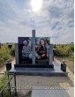 Двойной памятник из черного и серого гранита с фотостеклом