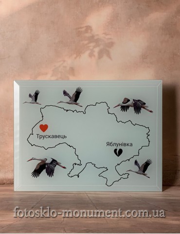 Фотостекло на памятник «Карта Украины» с фацетом FOTOSKLO